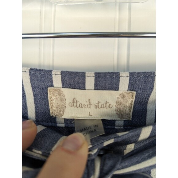 Altar'd State Women Button Up Front Tie Skirt Blue White Striped  Pockets Size L - Picture 4 of 9